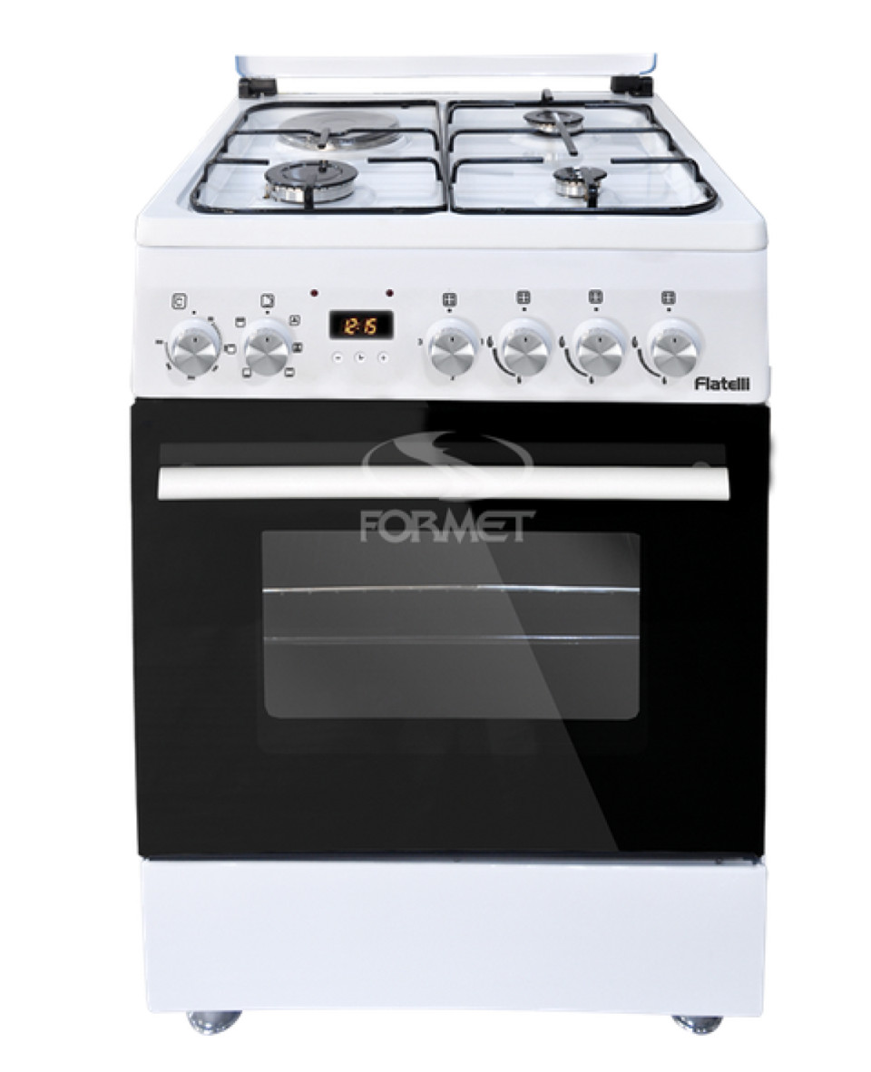     50x60x-60x60 0 + 6 Functions     Programmable digital timer     4 Gas burner + 1 hot plate     Easy To Clean to both enamel cativy and tray     Easy To Clean and to remove the inner oven glass door     NG LPG Adjustable     Removable Double glassed ov