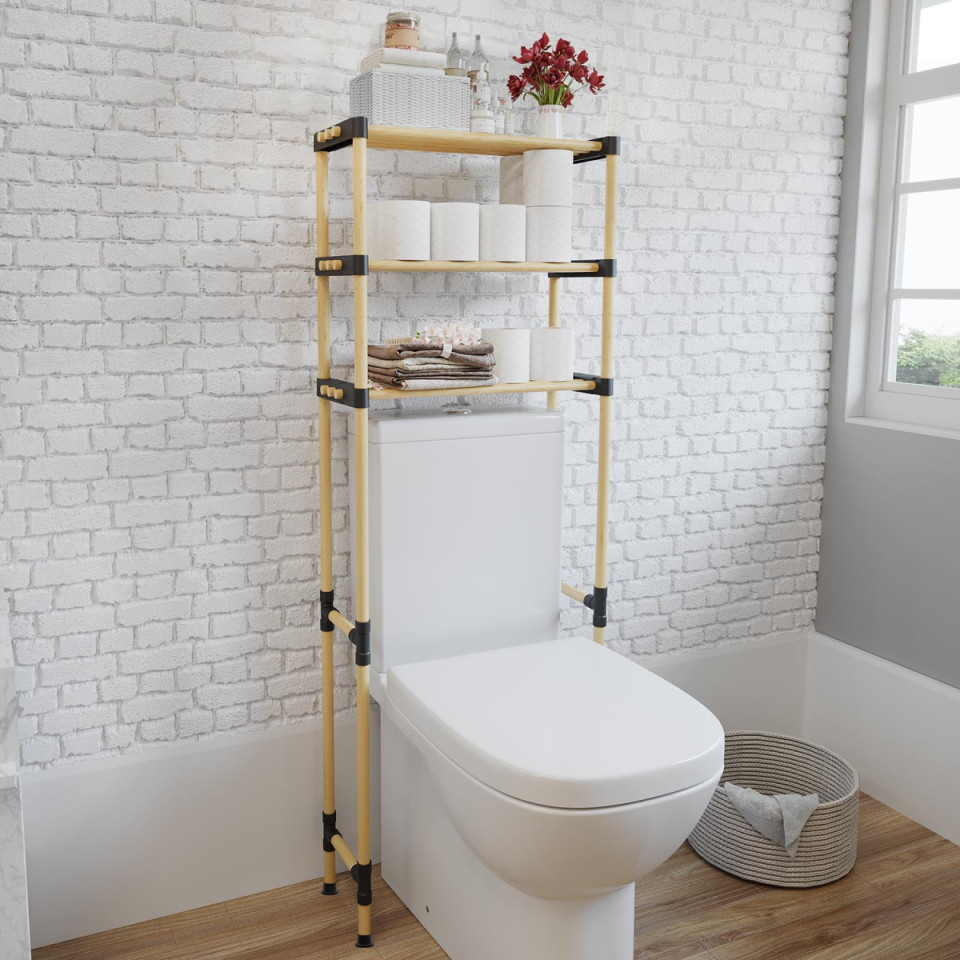 MODULAR MULTI PURPOSE WOODEN OVER-THE-TOILET STORAGE SHELF