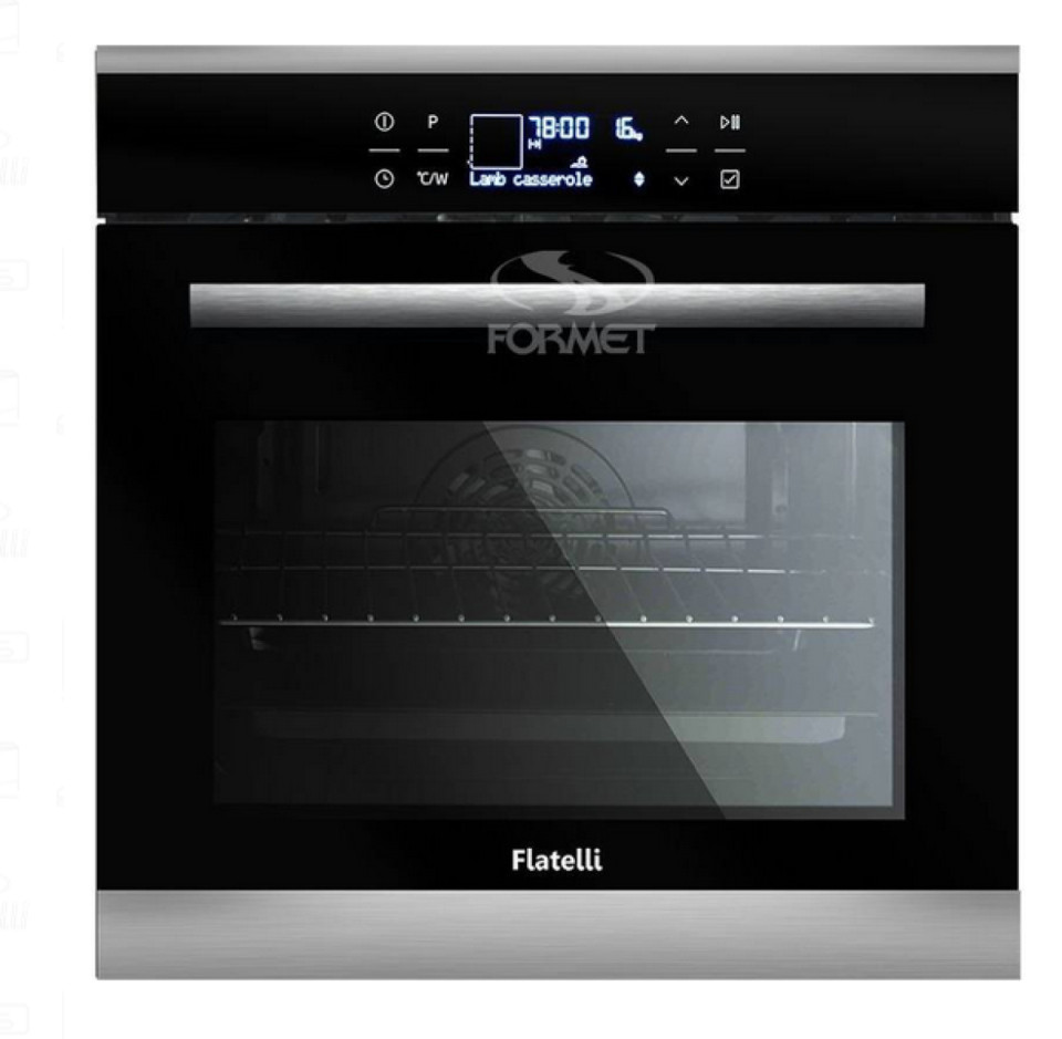     Glass Panel Built-in Oven     Touch control 0 + 12 functions     Full touch control panel     Easy To Clean to both enamel cativy and tray     Easy To Clean and to remove the inner oven glass door     Stainless steel decor     Total power 2,3 kw     R