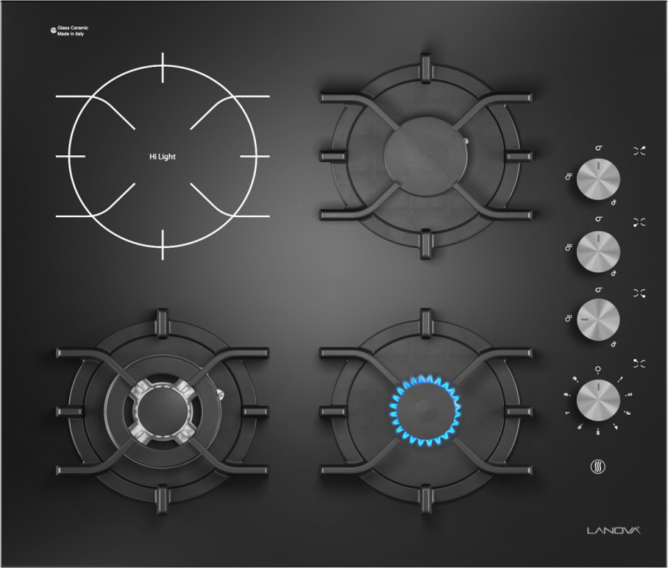 Built-in gas-electric hob