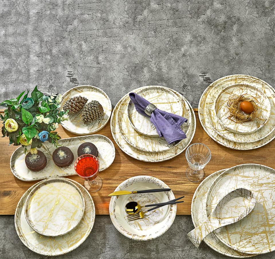 GOLDEN MARBLE DINNER SERVING SET 15 PCS