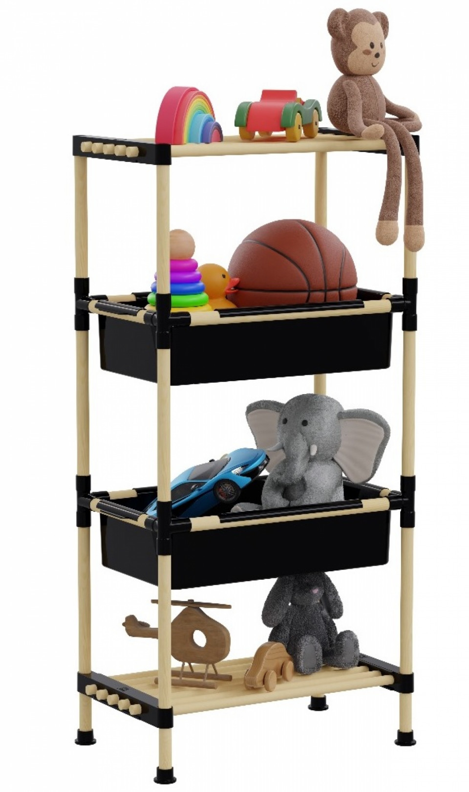 WOODEN MULTI PURPOSE MODULAR SHELF WITH 2 BASKETS