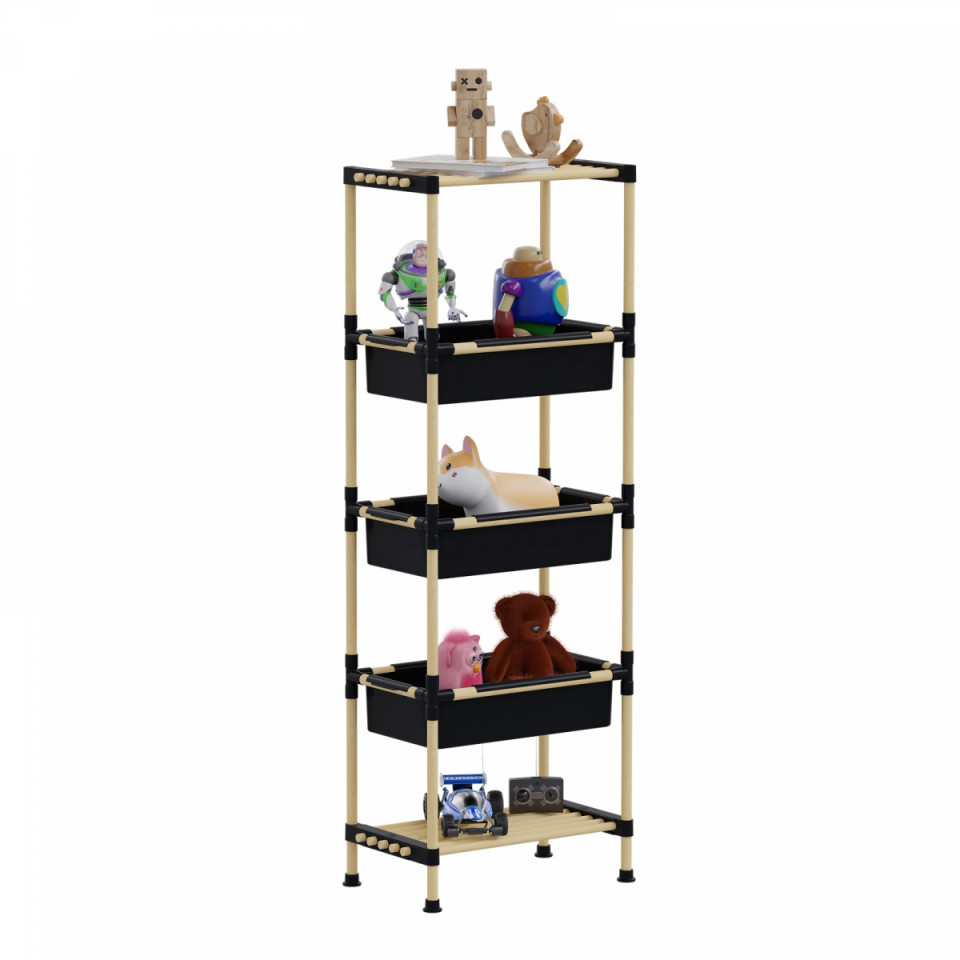 WOODEN MULTI PURPOSE MODULAR SHELF WITH 3 BASKETS