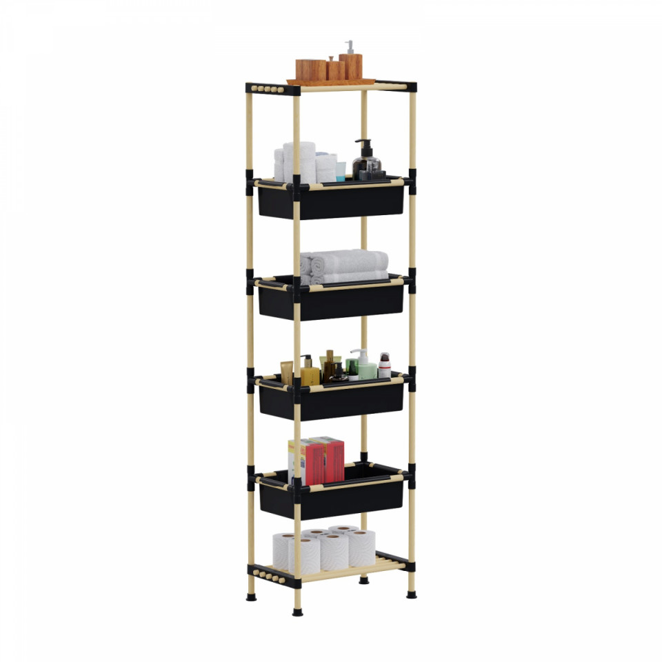 WOODEN MULTI PURPOSE MODULAR SHELF WITH 4 BASKETS