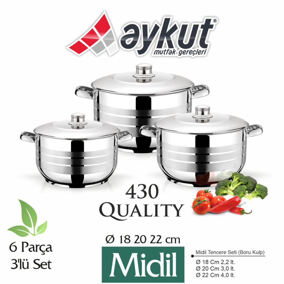 aykut midil set 6 pcs 430 kalite