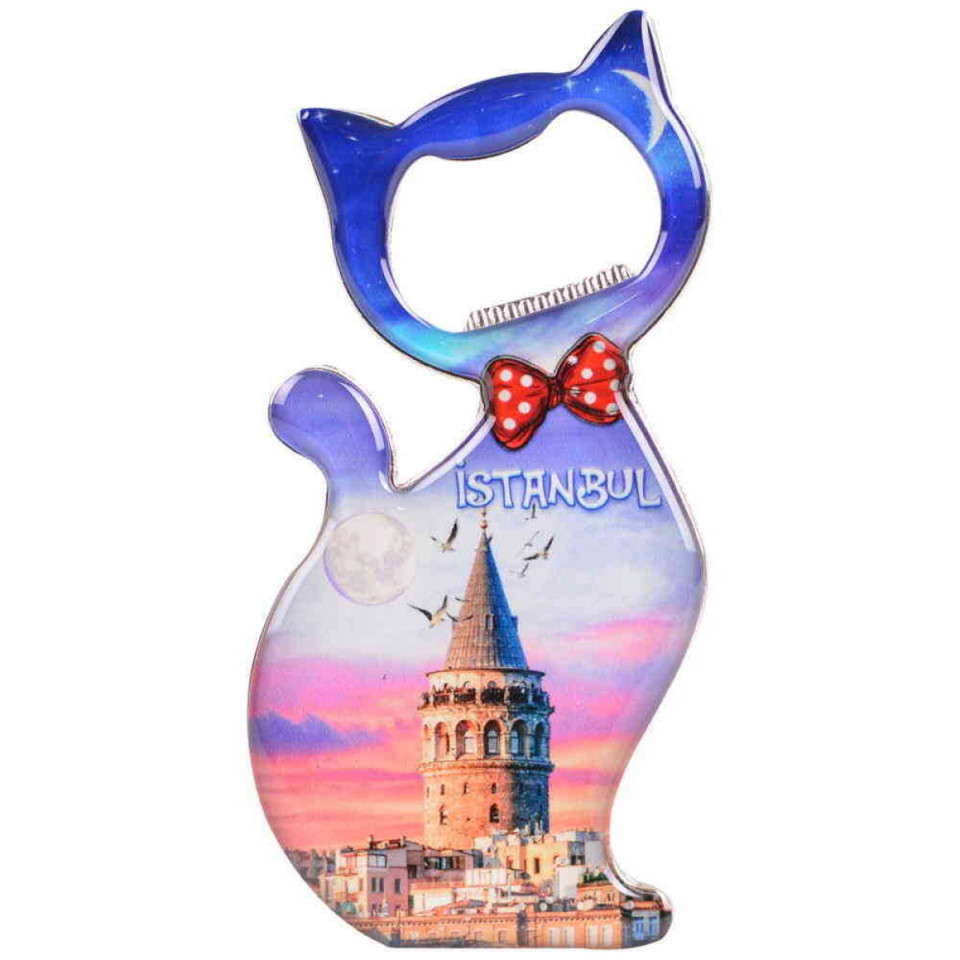 İstanbul Temalı Metal Kedi Açacak Magnet 97x48 mm