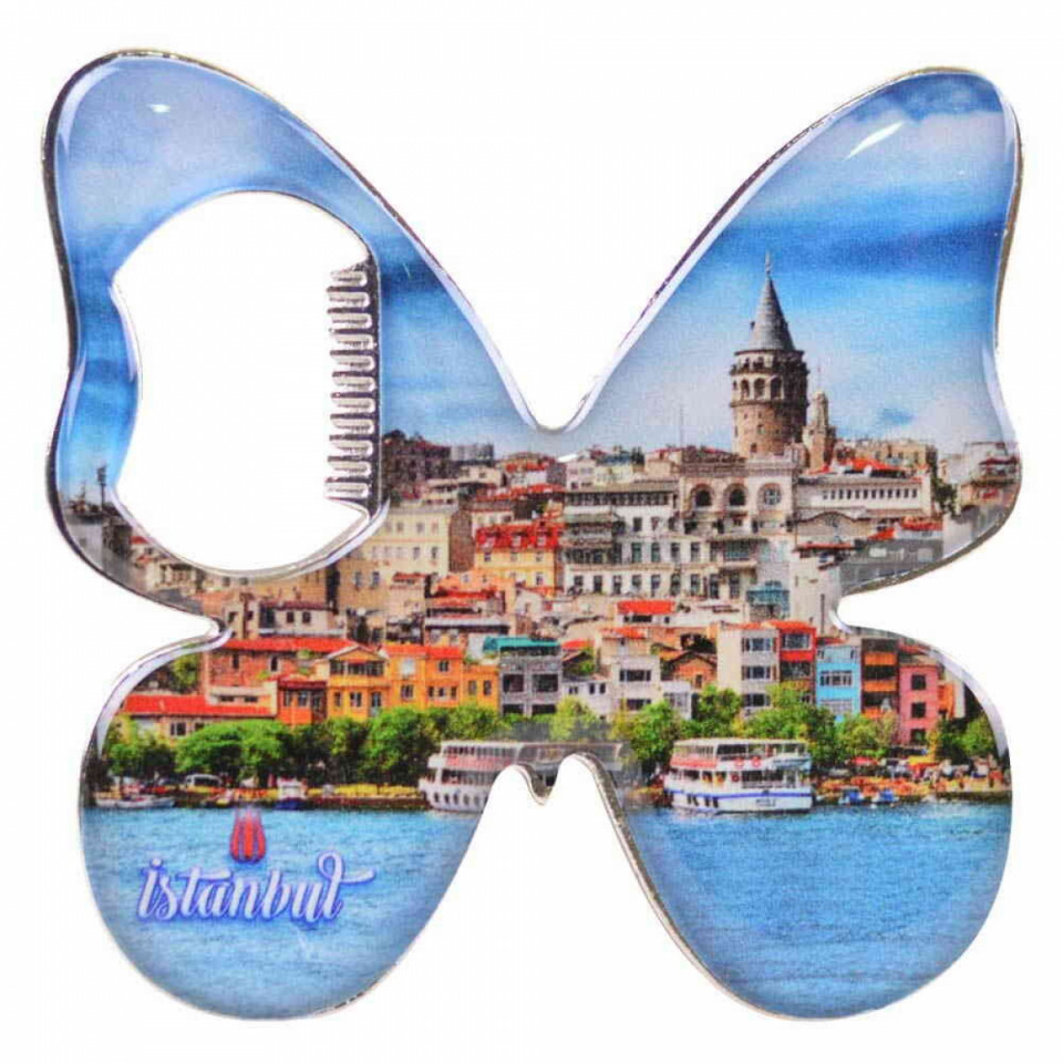 İstanbul Temalı Metal Kelebek Açacak Magnet 70x70 mm