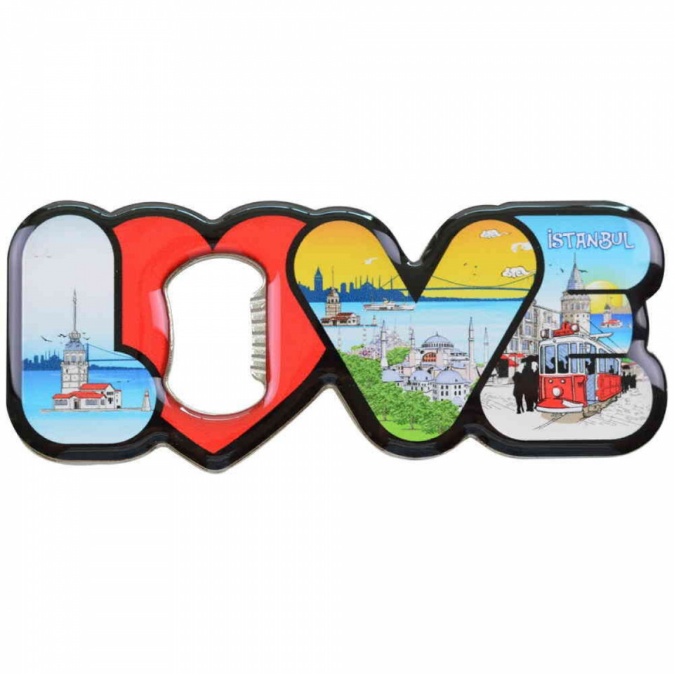 İstanbul Temalı Metal Love Açacak Magnet 114x47 mm