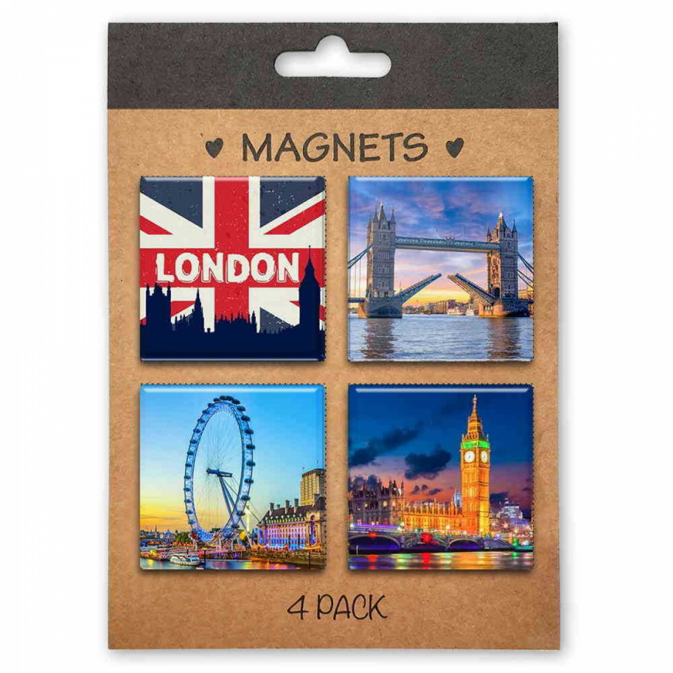 Londra Temalı Myros Dörtlü Kartonetli Magnet Seti 40x40 mm