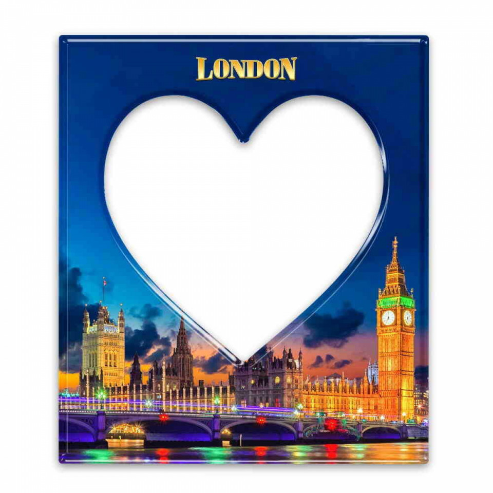  Londra Temalı Myros Kalpli Magnet Fotoğraf Çerçevesi 95x110 mm