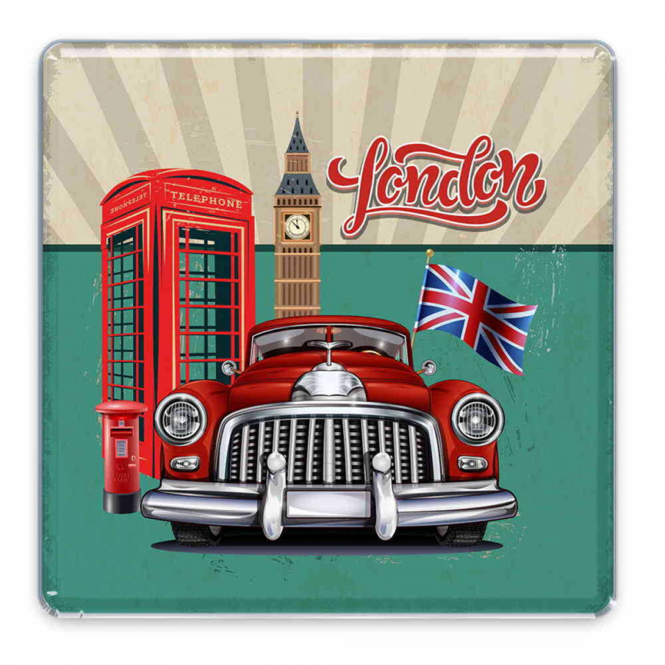 Londra Temalı Myros Kare Magnet 65x65 mm